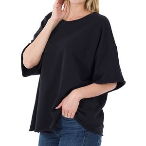Sz L Black Drop-Shoulder Short-Sleeve Top - SBS Fashion